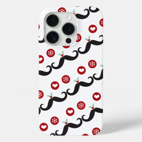 Mustache Funny Face Snowflake Mistletoe Holiday iPhone 15 Pro Case