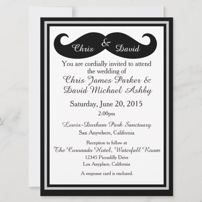 Mustache Gay Wedding Invitation (Front)