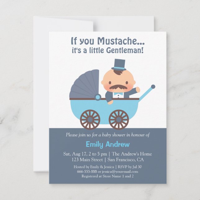 Mustache Gentleman Baby Boy Shower Invitations (Front)