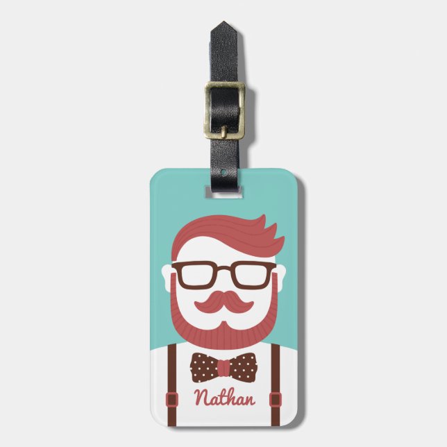 Mustache Gentleman Bowtie Personalized Luggage Tag (Front Vertical)