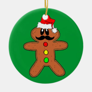 mustache gingerbread man ceramic ornament