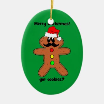 Mustache Gingerbread Man Ceramic Ornament by holidaysboutique at Zazzle