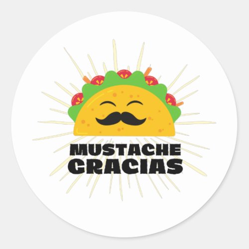 Mustache Gracias Spanglish Classic Round Sticker