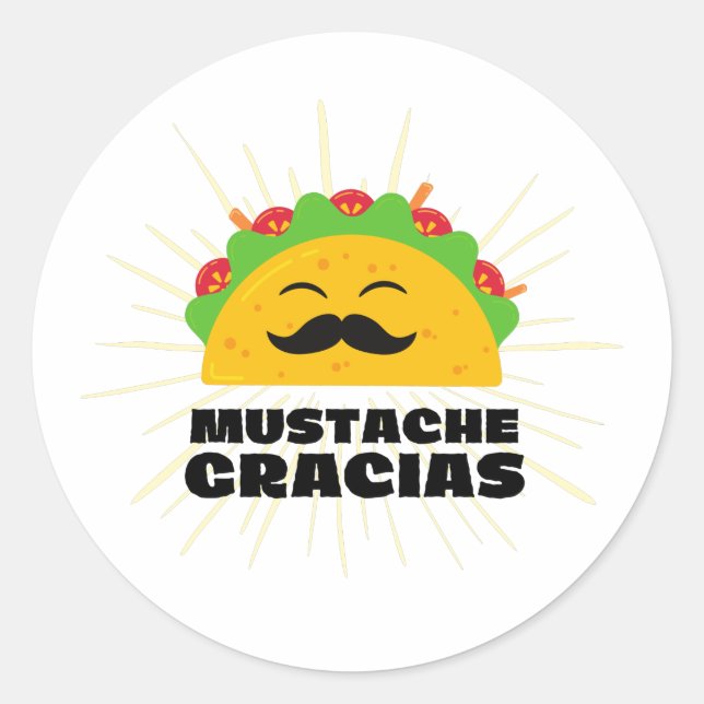 Mustache Gracias, Spanglish Classic Round Sticker (Front)