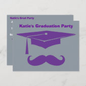 Mustache Graduation Purple Announcement Postcard (Front/Back)