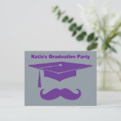 Mustache Graduation Purple Announcement Postcard (Standing Front)
