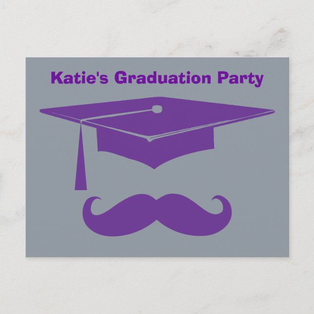 Mustache Graduation Purple Announcement Postcard (Front)