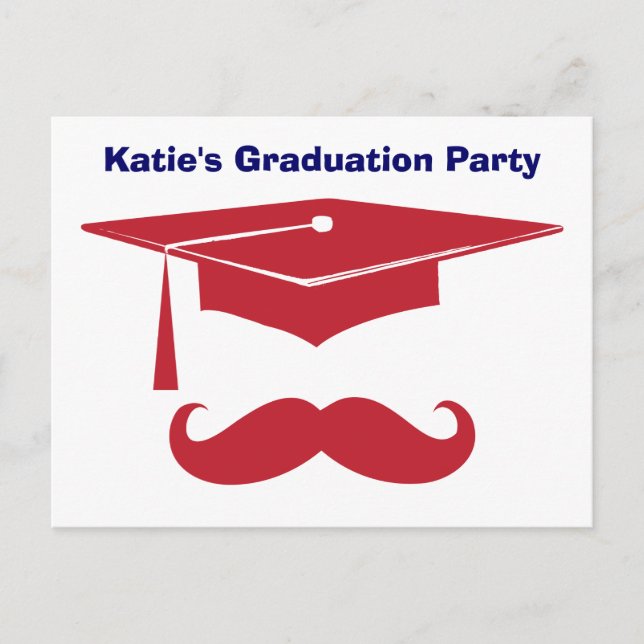 Mustache Graduation Red Invitation Postcard (Front)