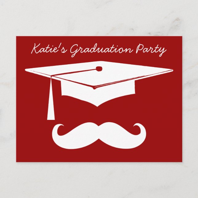 Mustache Graduation White Announcement Postcard (Front)