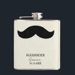 Mustache Groomsman Gift Custom Name Flask<br><div class="desc">An old fashioned looking flask with a big black mustache,  your groomsman's name,  his role,  and the wedding date.</div>