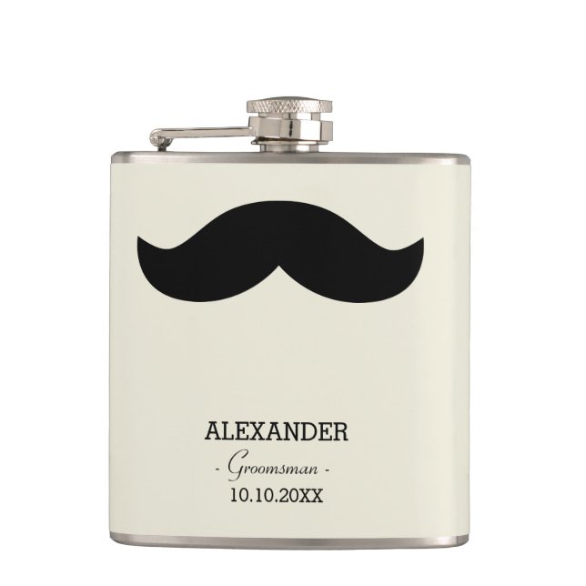 Mustache Groomsman Gift Custom Name Flask (Front)