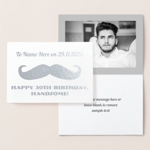 Mustache Happy Birthday Handsome Humorous Silver Foil Card
