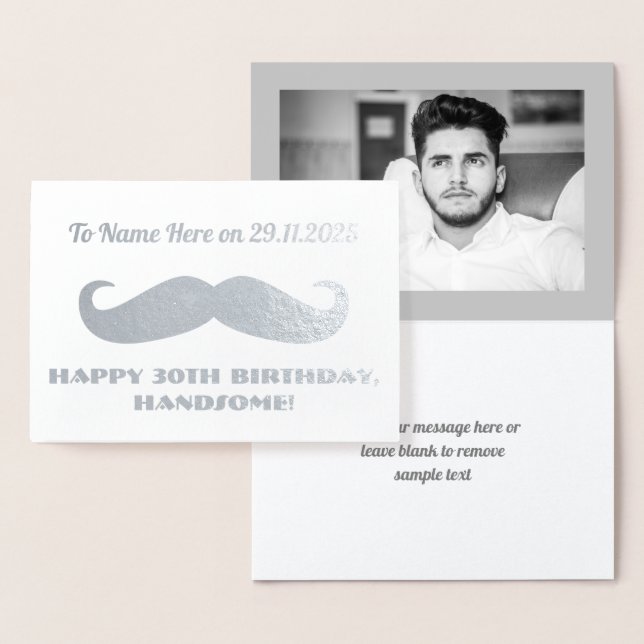 Mustache Happy Birthday Handsome Humorous Silver Foil Card (Display)
