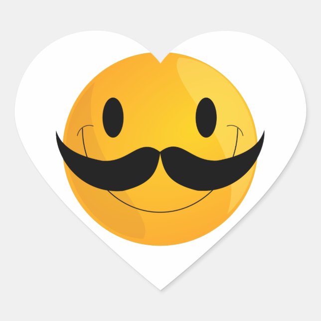 Mustache Happy Face Emoji Heart Sticker (Front)