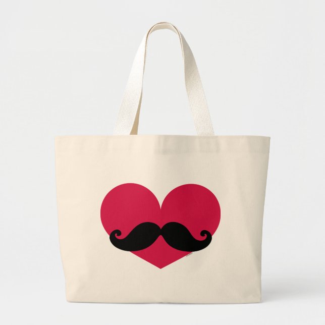 Mustache Heart Large Tote Bag (Front)