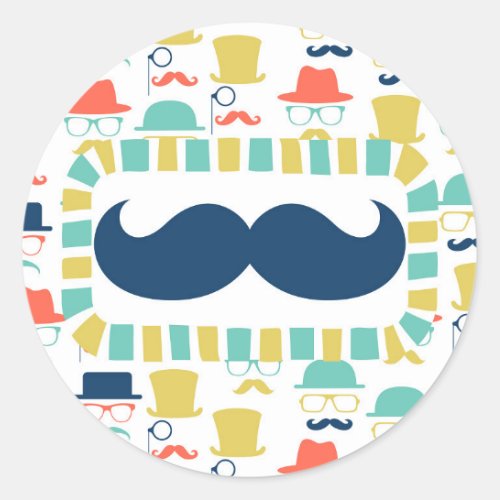 Mustache Hipster _ Mens Boys Hats Glasses Classic Round Sticker