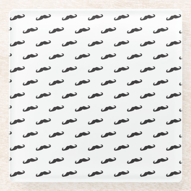 Mustache hipster pattern 2 glass coaster (Front)