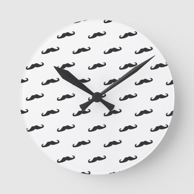 Mustache hipster pattern 2 round clock (Front)