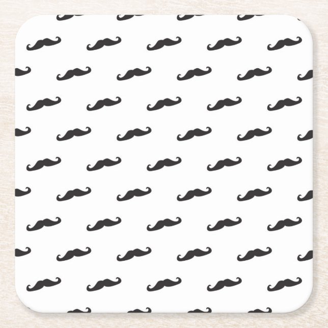 Mustache hipster pattern 2 square paper coaster (Front)