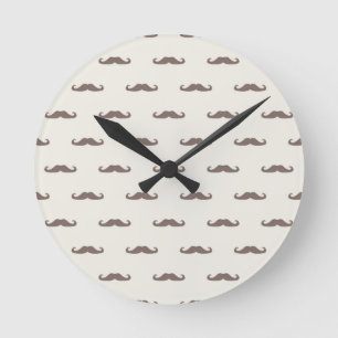 Mustache hipster pattern 3 round clock