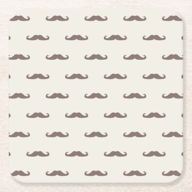Mustache hipster pattern 3 square paper coaster (Front)