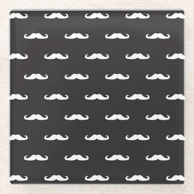 Mustache hipster pattern glass coaster (Front)