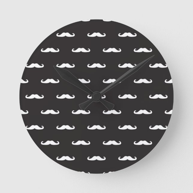 Mustache hipster pattern round clock (Front)