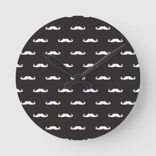 Mustache hipster pattern round clock