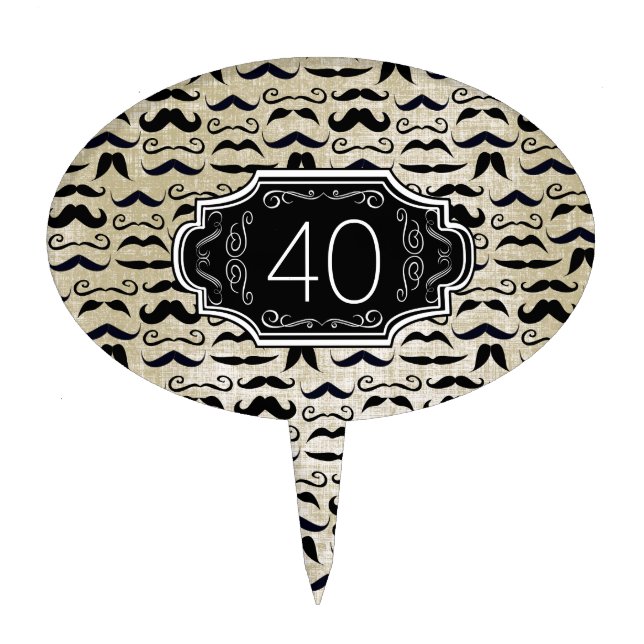 Mustache Hipster Retro Pattern Cake Topper (Front)