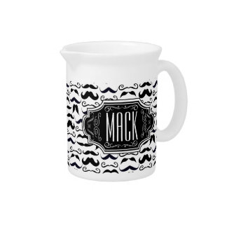 Mustache Hipster Retro Pattern Drink Pitcher
