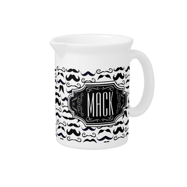 Mustache Hipster Retro Pattern Drink Pitcher (Right)