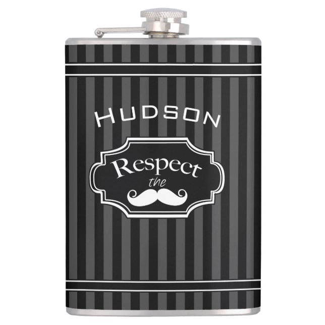Mustache Hipster Retro Pattern Hip Flask (Front)