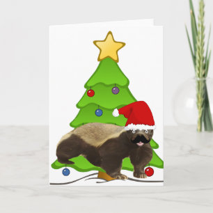 Mustache Honey Badger Santa Holiday Card