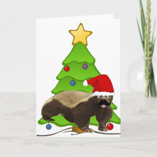 Mustache Honey Badger Santa Holiday Card