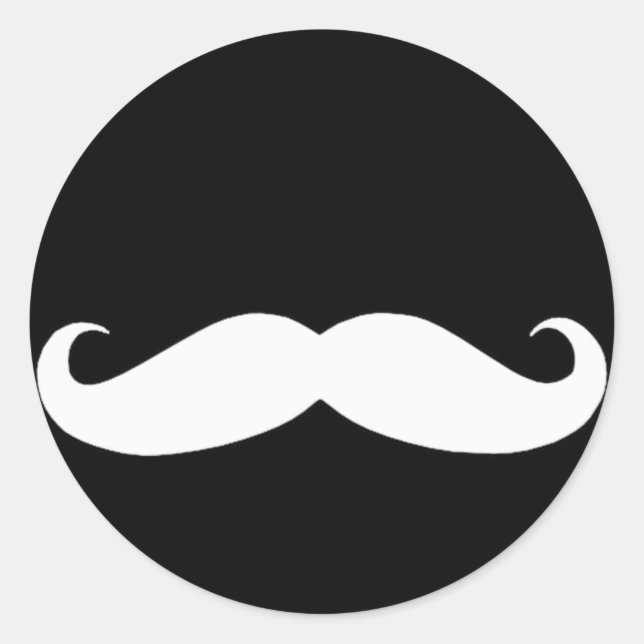 Mustache in Black or White Classic Round Sticker (Front)