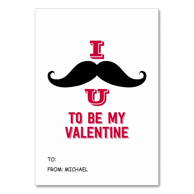 Mustache Kids Classroom Valentine Card (Front)
