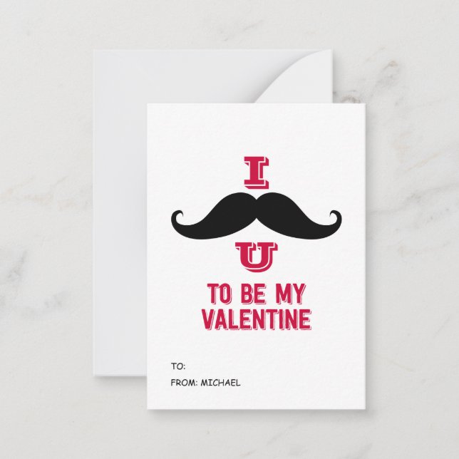 Mustache Kids Classroom Valentine Cards. 100pk Note Card (Front)