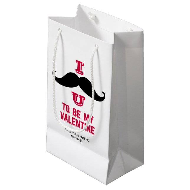 Mustache Kids Classroom Valentine Gift Bag (Front Angled)