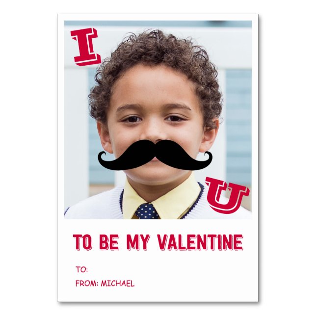 Mustache Kids Classroom Valentine Photo Card (Front)