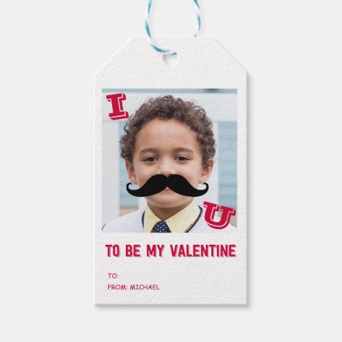 Mustache Kids Classroom Valentine Photo Gift Tags