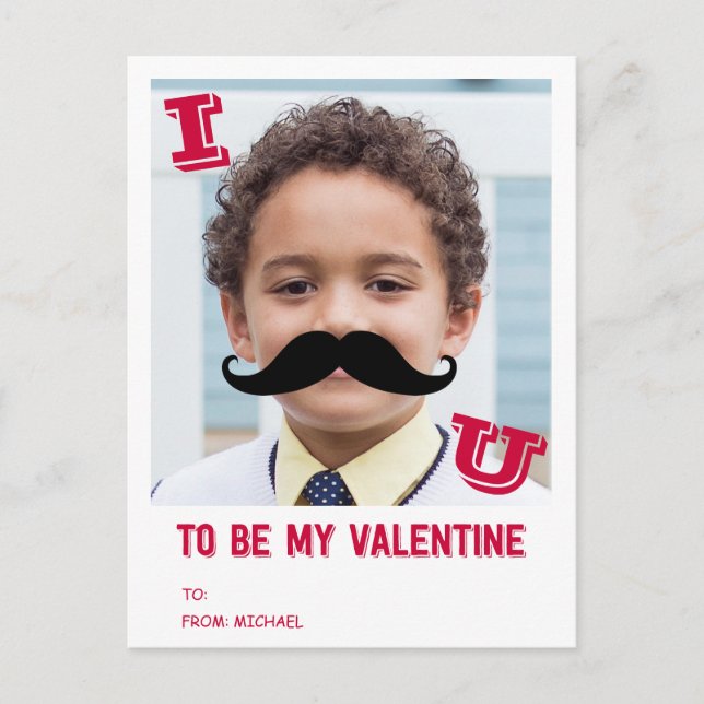 Mustache Kids Classroom Valentine Photo Postcard (Front)