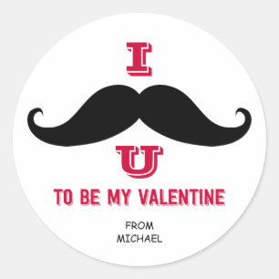Mustache Kids Classroom Valentine Stickers