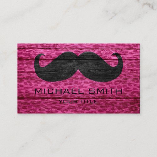 Mustache Leopard on Wood Texture 2 Business Card