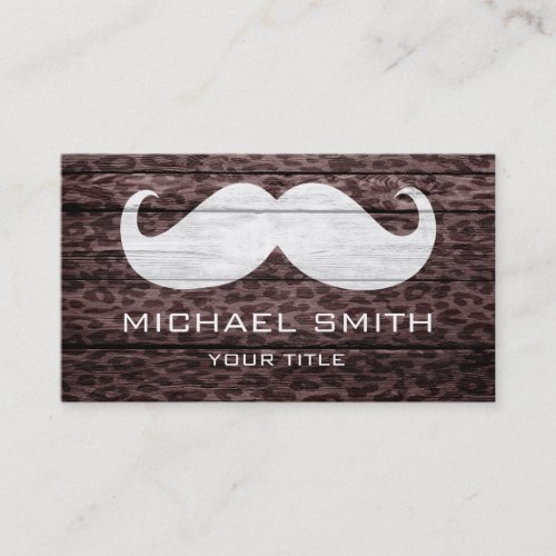 Mustache Leopard on Wood Texture 4 Business Card