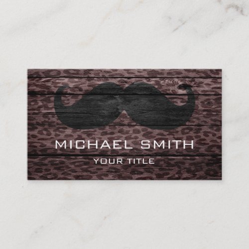 Mustache Leopard on Wood Texture 5 Business Card