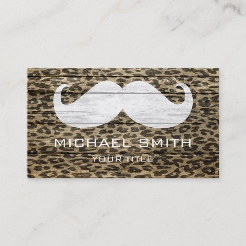 Mustache Leopard on Wood Texture 6 Business Card