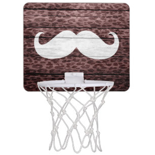 Mustache Leopard Print Wood #10 Mini Basketball Hoop