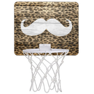 Mustache Leopard Print Wood #8 Mini Basketball Hoop