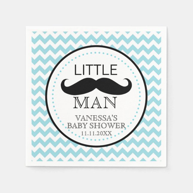 Mustache Lil' Little Man Baby Shower Theme Boy Napkins (Front)