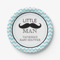 Mustache Lil' Man Baby Shower Boy Chevron Blue Paper Plates